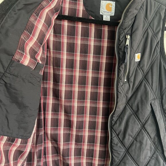 Vintage Carhartt Women's Quilted Vest Corduroy Collar Plaid Flannel Lining - Picture 5 of 7